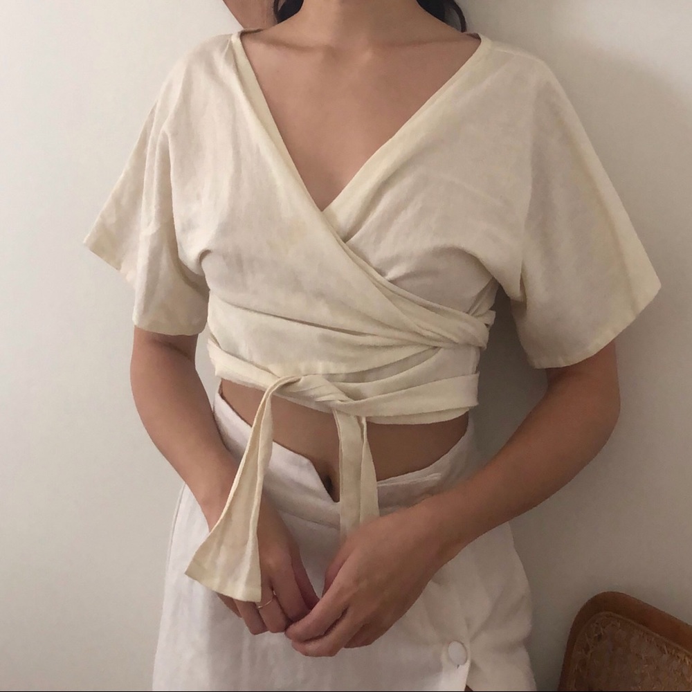 Lauren Winter Reversible Linen Wrap Top